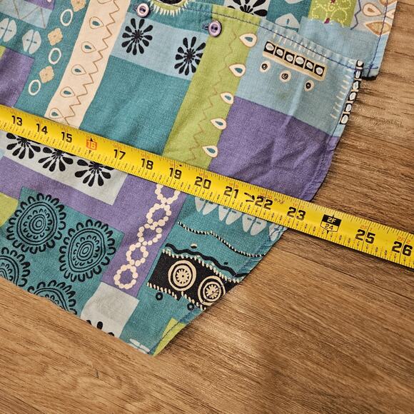 Vtg Karen Scott Floral Patchwork Button Up Top Womens PM Boho Retro Groovy Linen - Picture 8 of 8